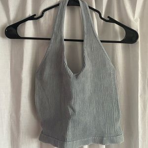 Blue Ribbed Halter Top